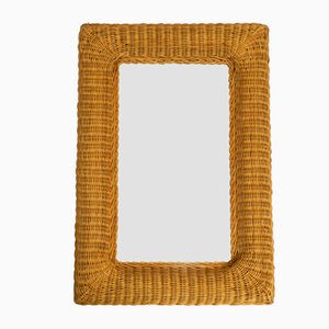 Large Italian Wicker Wall Mirror with Wide Frame, 1960s-RR-1175302