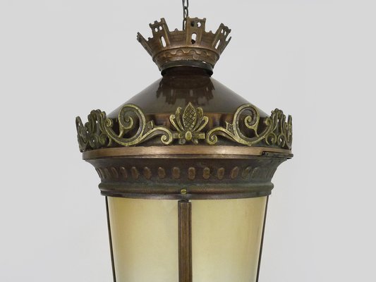 Large Lantern Hanging Light in Brass & Bronze, 1980s-MZP-1703479