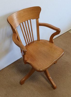 Large Light Oak Adjustable Office Armchair, 1940s-RVK-1126474