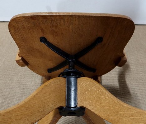 Large Light Oak Adjustable Office Armchair, 1940s-RVK-1126474