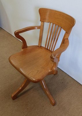 Large Light Oak Adjustable Office Armchair, 1940s-RVK-1126474