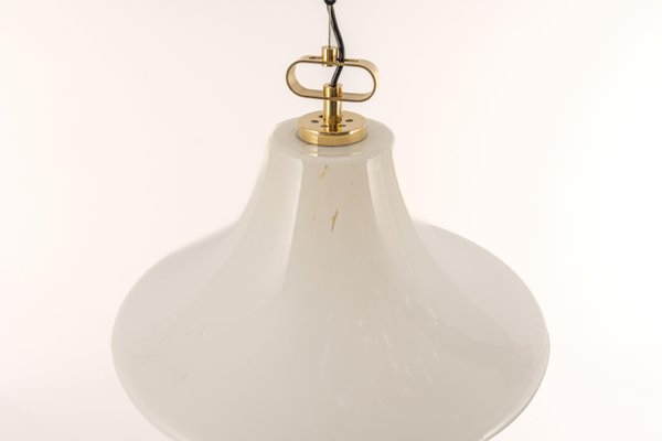 Large Limburg Brass With Opal Glass Pendant Light, Germany, 1970s-UGR-1299017