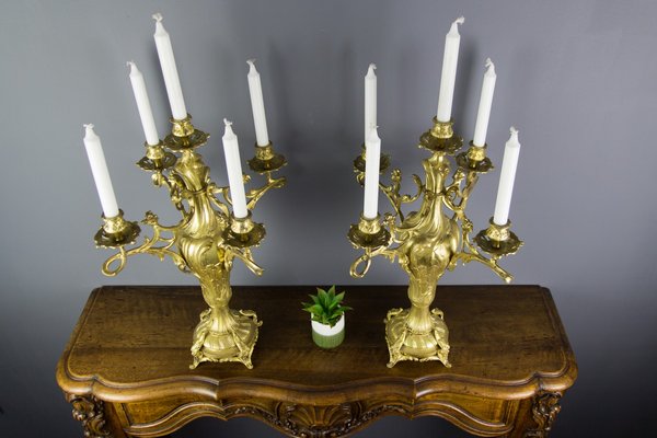 Large Louis XV Style Bronze Candleholders, 1920s, Set of 2-KEG-709417