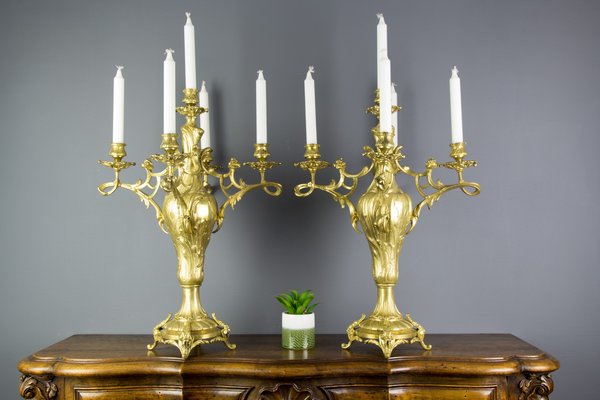 Large Louis XV Style Bronze Candleholders, 1920s, Set of 2-KEG-709417