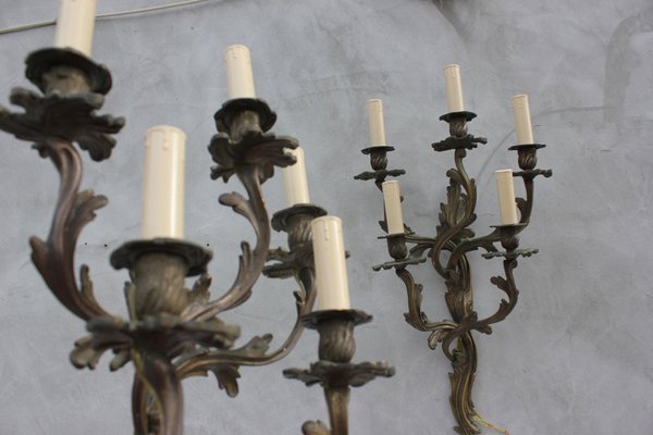 Large Louis XV Style Bronze Sconces with 5 Bulb Lights, Set of 2-UWJ-1181950