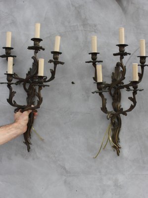 Large Louis XV Style Bronze Sconces with 5 Bulb Lights, Set of 2-UWJ-1181950