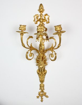 Large Louis XVI Three-Light Candle Sconces with Rams' Heads, 19th Century, Set of 2-KMT-1425521