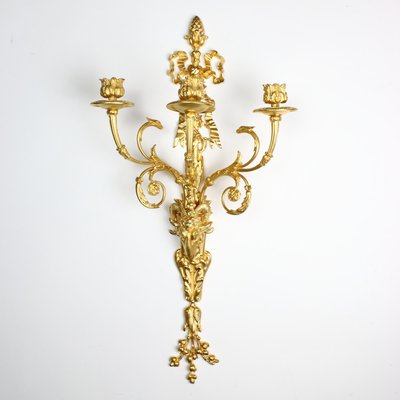 Large Louis XVI Three-Light Candle Sconces with Rams' Heads, 19th Century, Set of 2-KMT-1425521