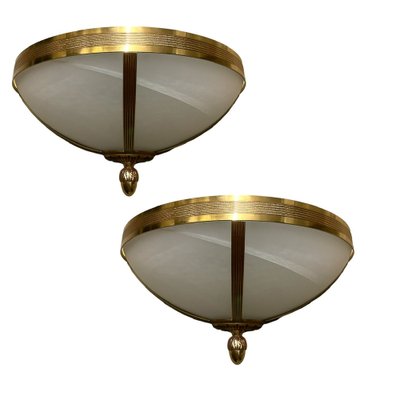 Large Marbled Glass and Brass Sconces, 1970s, Set of 2-JJC-1723321