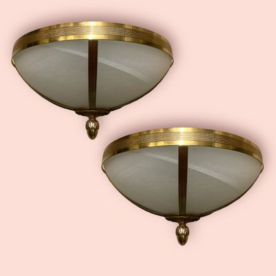 Large Marbled Glass and Brass Sconces, 1970s, Set of 2-JJC-1723321