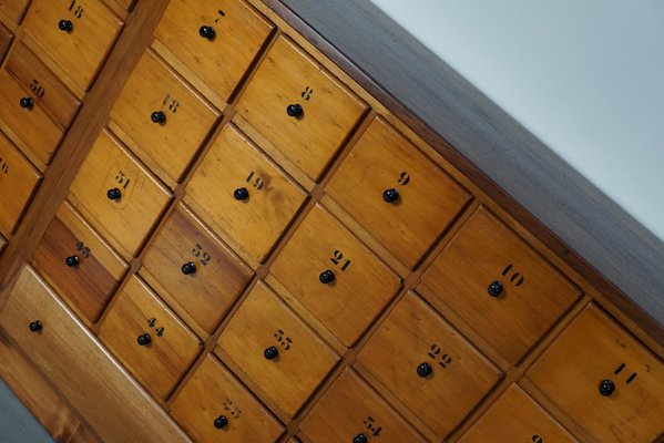 Large Mid-20th Century Dutch Industrial Beech Apothecary Cabinet-XO-1818838