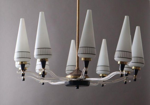 Large Mid-Century Acrylic Glass 10-Light Chandelier in the Style of Stilnovo-ESB-1376843