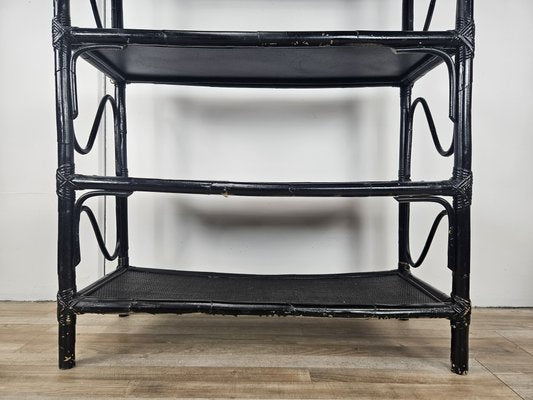 Large Mid-Century Black Wicker Bookcase with Shelves, 1970s-ZUW-2034982