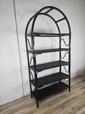 Large Mid-Century Black Wicker Bookcase with Shelves, 1970s-ZUW-2034982