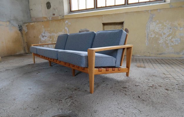 Large Mid-Century Bodö Sofa in Oak, Leather and Wool from Svante Skogh, Sweden, 1960s-UYK-1099133