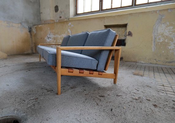 Large Mid-Century Bodö Sofa in Oak, Leather and Wool from Svante Skogh, Sweden, 1960s-UYK-1099133