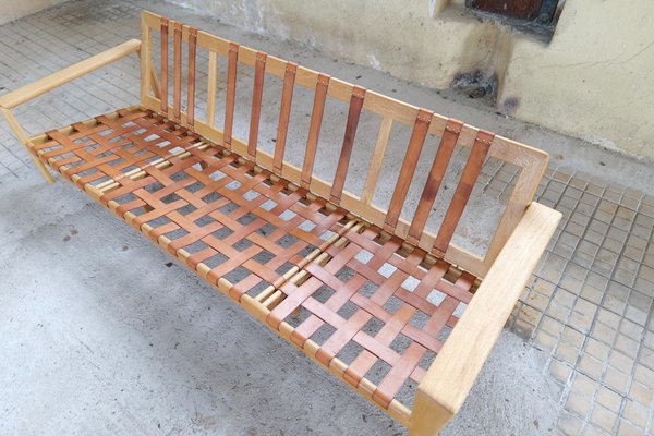 Large Mid-Century Bodö Sofa in Oak, Leather and Wool from Svante Skogh, Sweden, 1960s-UYK-1099133