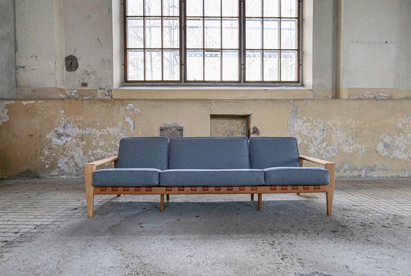 Large Mid-Century Bodö Sofa in Oak, Leather and Wool from Svante Skogh, Sweden, 1960s-UYK-1099133