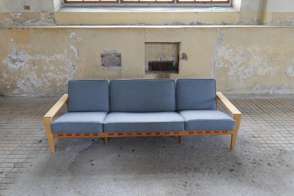 Large Mid-Century Bodö Sofa in Oak, Leather and Wool from Svante Skogh, Sweden, 1960s-UYK-1099133