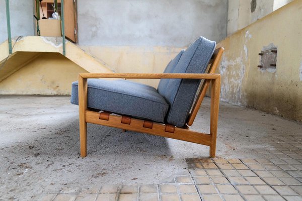 Large Mid-Century Bodö Sofa in Oak, Leather and Wool from Svante Skogh, Sweden, 1960s-UYK-1099133