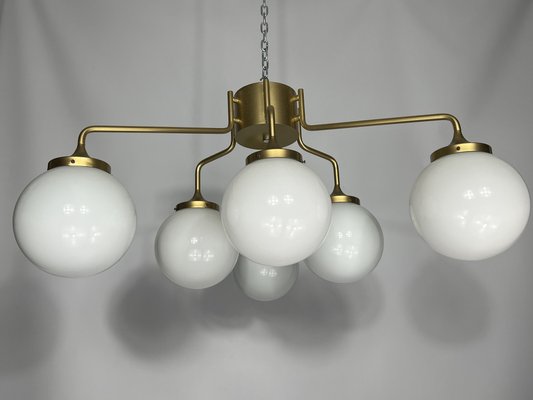 Large Mid-Century Brass and Milk Glass Ceiling Lamp from Reggiani, Italy, 1970s-OT-1286919