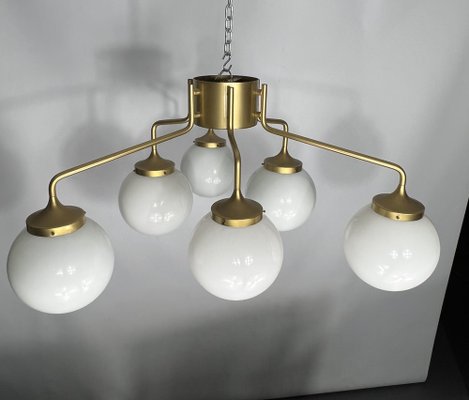 Large Mid-Century Brass and Milk Glass Ceiling Lamp from Reggiani, Italy, 1970s-OT-1286919