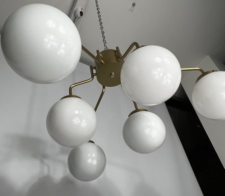 Large Mid-Century Brass and Milk Glass Ceiling Lamp from Reggiani, Italy, 1970s-OT-1286919