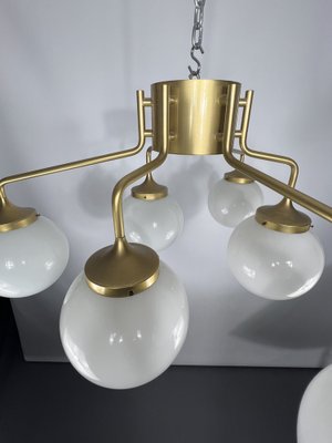 Large Mid-Century Brass and Milk Glass Ceiling Lamp from Reggiani, Italy, 1970s-OT-1286919