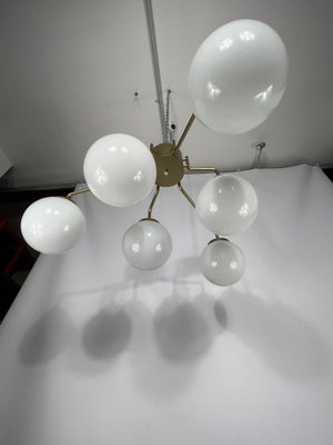 Large Mid-Century Brass and Milk Glass Ceiling Lamp from Reggiani, Italy, 1970s-OT-1286919