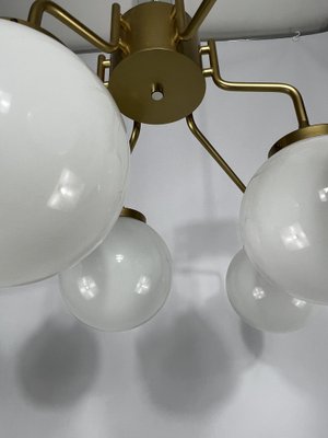 Large Mid-Century Brass and Milk Glass Ceiling Lamp from Reggiani, Italy, 1970s-OT-1286919