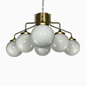 Large Mid-Century Brass and Milk Glass Ceiling Lamp from Reggiani, Italy, 1970s-OT-1286919