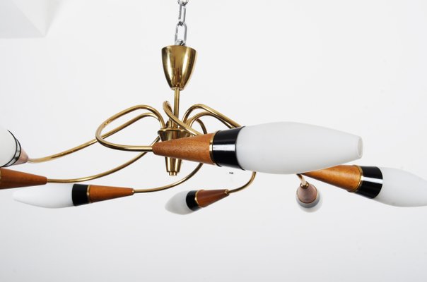 Large Mid-Century Brass Model Tornado Chandelier from Rupert Nikoll, 1950s-AX-729950