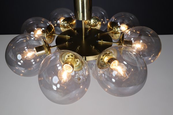 Large Mid-Century Brass Preciosa Chandelier with Glass Globes, Czechia, 1960s-TRW-1726592