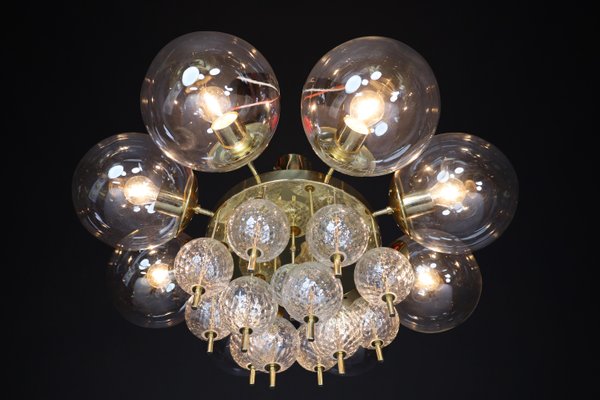 Large Mid-Century Brass Preciosa Chandelier with Glass Globes, Czechia, 1960s-TRW-1726592