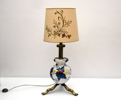 Large Mid-Century Ceramic Lamp with Floral Decoration, 1950s-HS-1756798