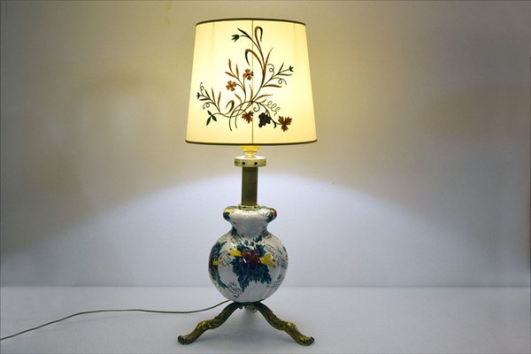 Large Mid-Century Ceramic Lamp with Floral Decoration, 1950s-HS-1756798