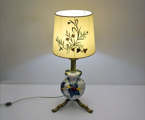 Large Mid-Century Ceramic Lamp with Floral Decoration, 1950s-HS-1756798