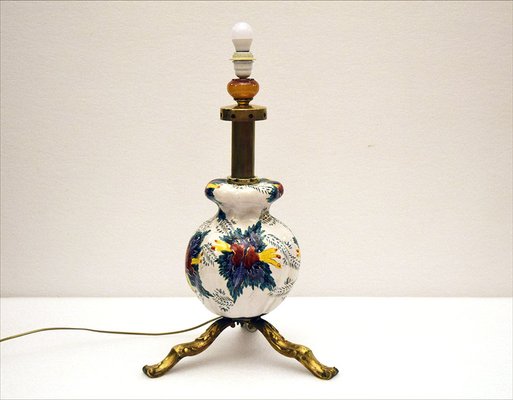 Large Mid-Century Ceramic Lamp with Floral Decoration, 1950s-HS-1756798