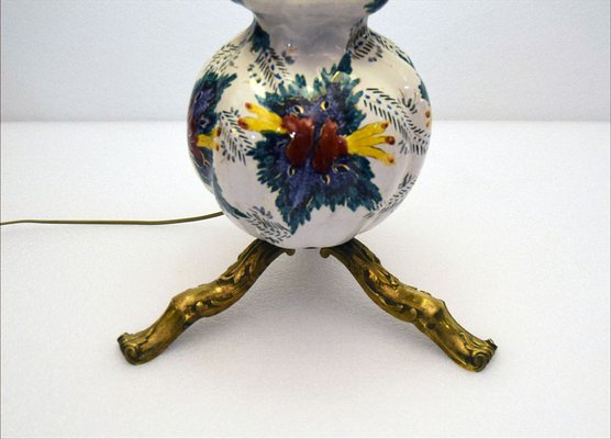 Large Mid-Century Ceramic Lamp with Floral Decoration, 1950s-HS-1756798