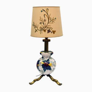 Large Mid-Century Ceramic Lamp with Floral Decoration, 1950s-HS-1756798