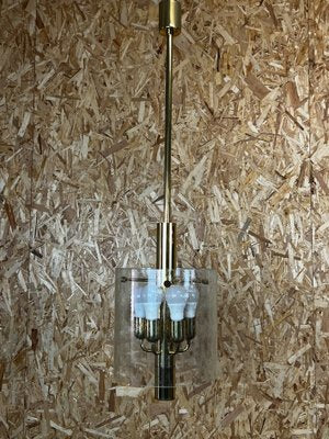 Large Mid-Century Chandelier Pendant Lamp in Glass & Chrome from Limburg-EJL-1309578