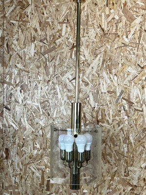 Large Mid-Century Chandelier Pendant Lamp in Glass & Chrome from Limburg-EJL-1309578