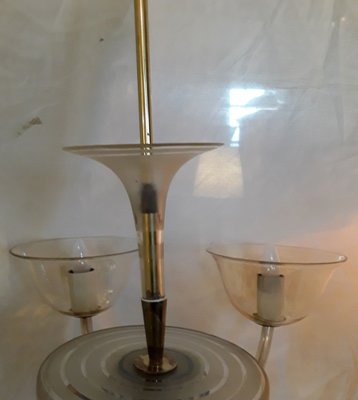 Large Mid-Century Chandelier with Mouth-Blown Glass Bowls, Candle Spouts & 6 Bent Glass Arms, 1950s-HOI-1162149