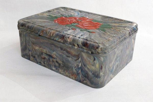 Large Mid-Century Chocolate Box in Marbled Polychrome Resin from Regibana, 1950s-RNR-1798123