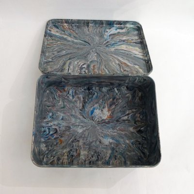 Large Mid-Century Chocolate Box in Marbled Polychrome Resin from Regibana, 1950s-RNR-1798123