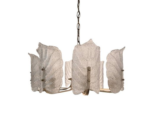 Large Mid-Century Eight-Arm Brass and Ice Glass Chandelier by Carl Fagerlund, 1960s-LDW-1790945