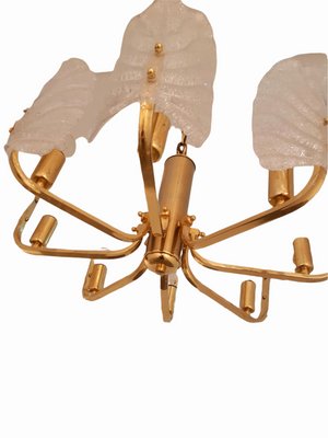 Large Mid-Century Eight-Arm Brass and Ice Glass Chandelier by Carl Fagerlund, 1960s-LDW-1790945