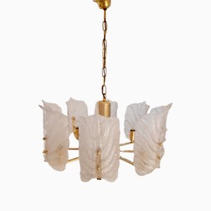 Large Mid-Century Eight-Arm Brass and Ice Glass Chandelier by Carl Fagerlund, 1960s-LDW-1790945