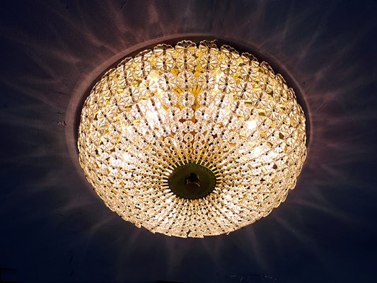 Large Mid-Century German Glass and Brass Sunburst Flush Mount by H. Richter, 1950s-DEK-1121617