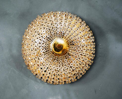 Large Mid-Century German Glass and Brass Sunburst Flush Mount by H. Richter, 1950s-DEK-1121617